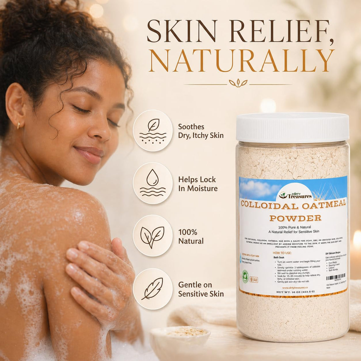 Dirty Treasures in a gentle baby bath setting emphasizing safe use