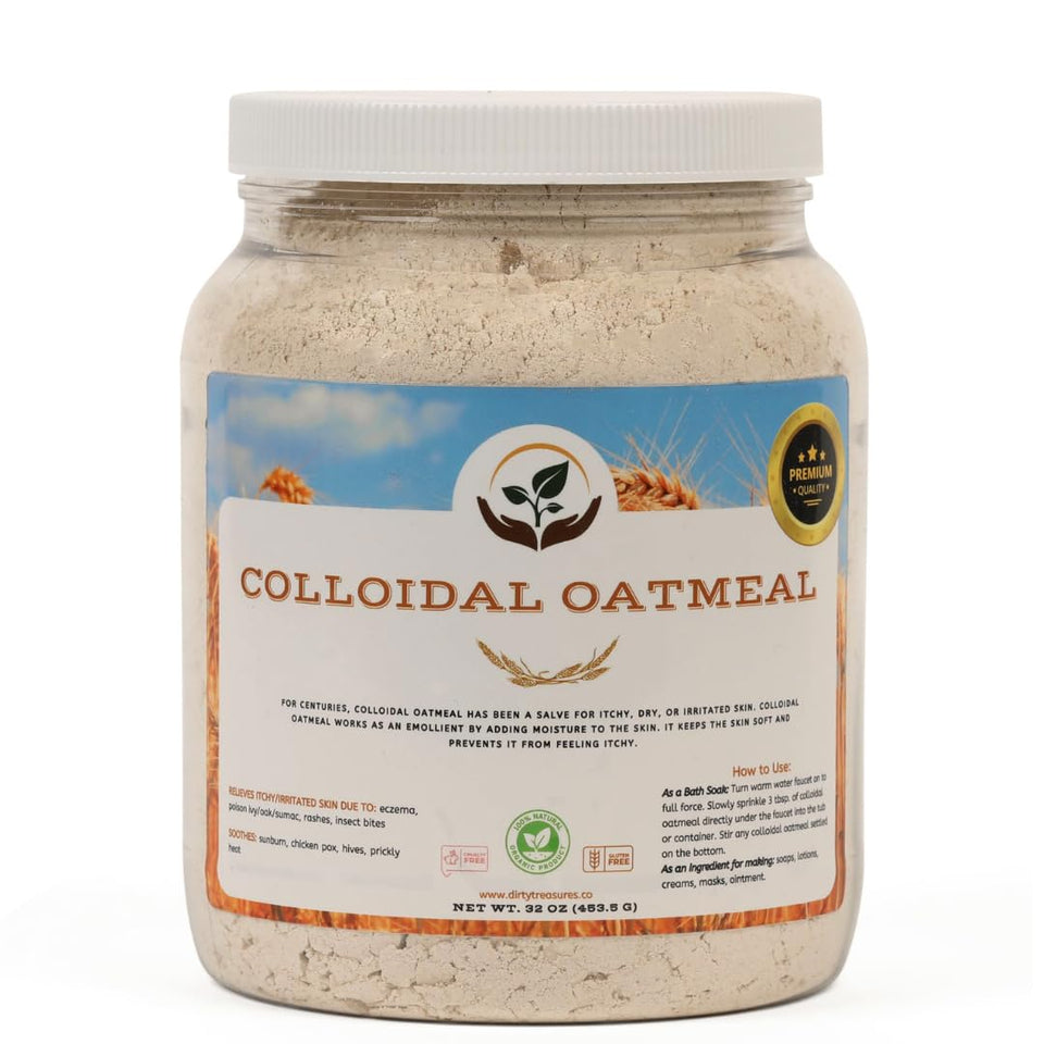 Dirty Treasures front packaging showing colloidal oatmeal and benefits