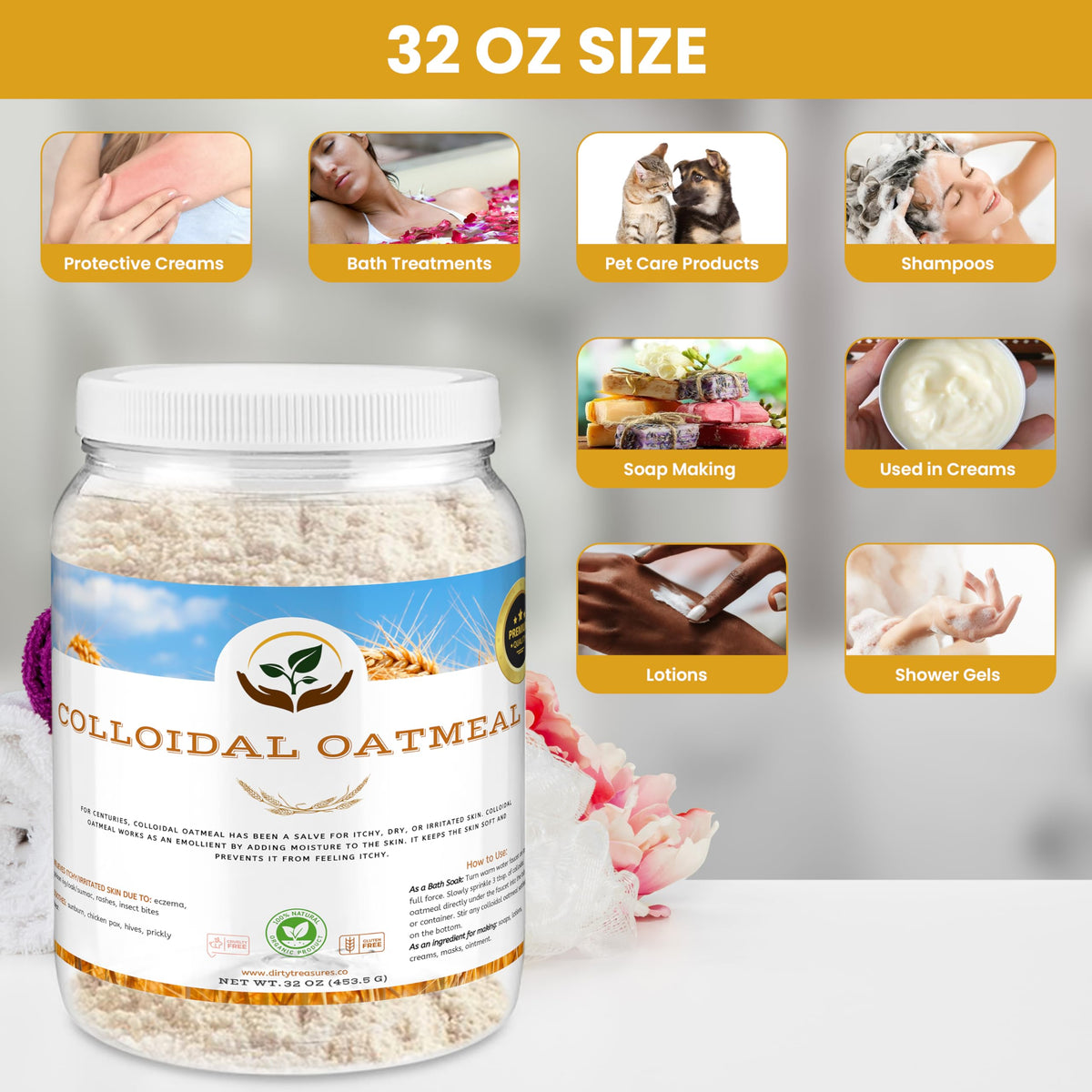 Dirty Treasures powder dispersing into running bath water for soothing soak