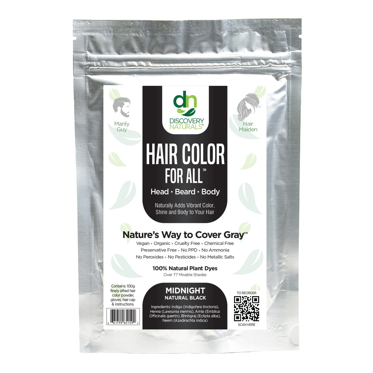 Discovery Naturals front packaging showing midnight black kit benefits