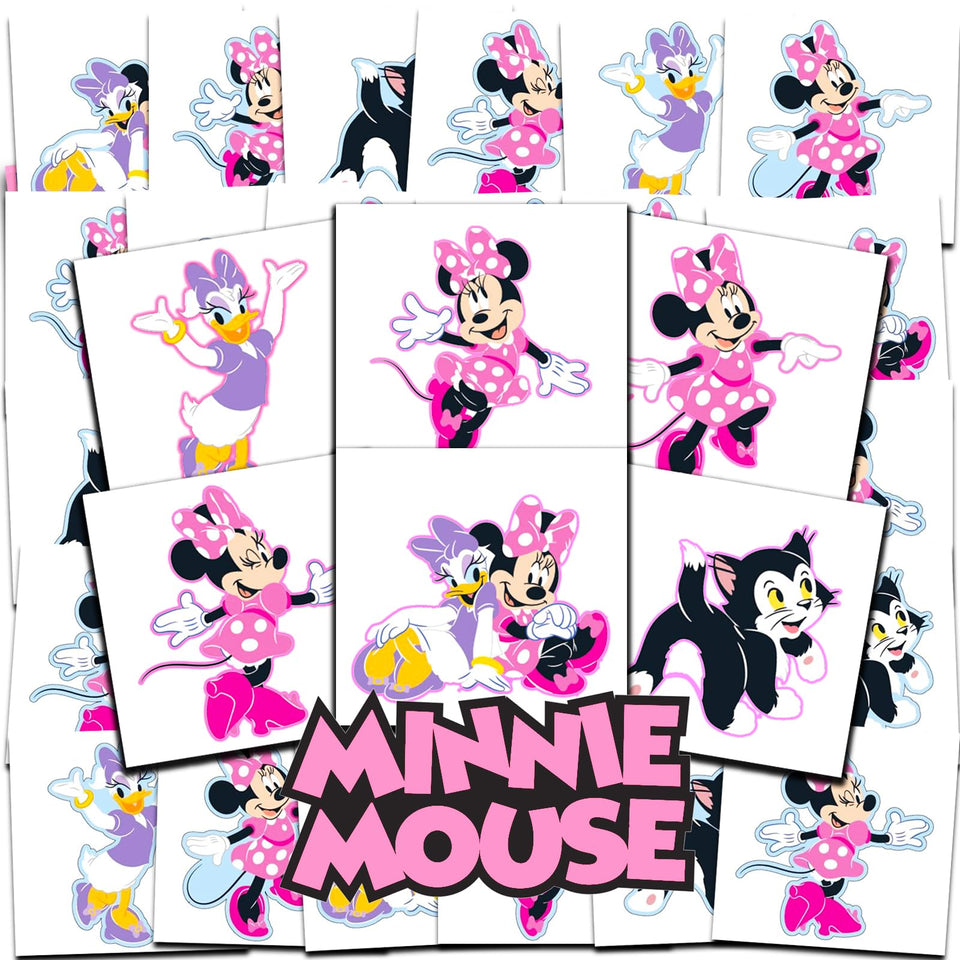 Disney Minnie front packaging showing 72 perforated tattoos and easy distribution benefit