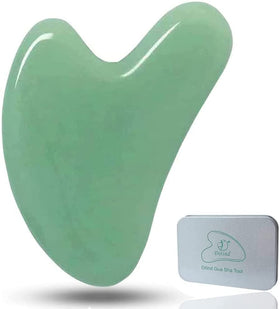 Ditind jade gua sha front view showing tool shape and benefits