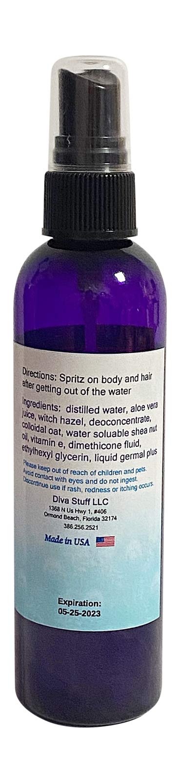 Diva Stuff mist spritz applied poolside on hair and shoulders, deodorizes and moisturizes