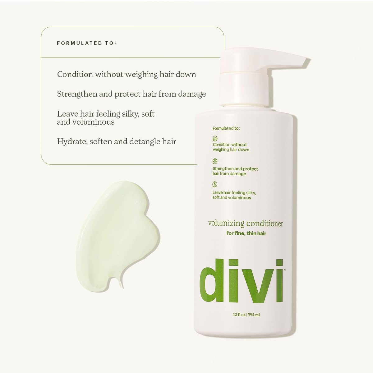 Divi conditioner label close-up highlighting gentle, color-safe formula