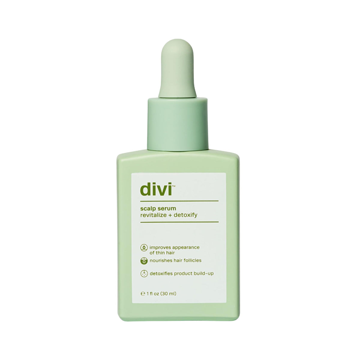 divi front bottle showing 30ml serum and clear labeling benefit lightweight formula