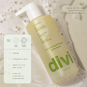 Divi shampoo lather close-up highlighting lightweight foam that lifts hair without weighing it down