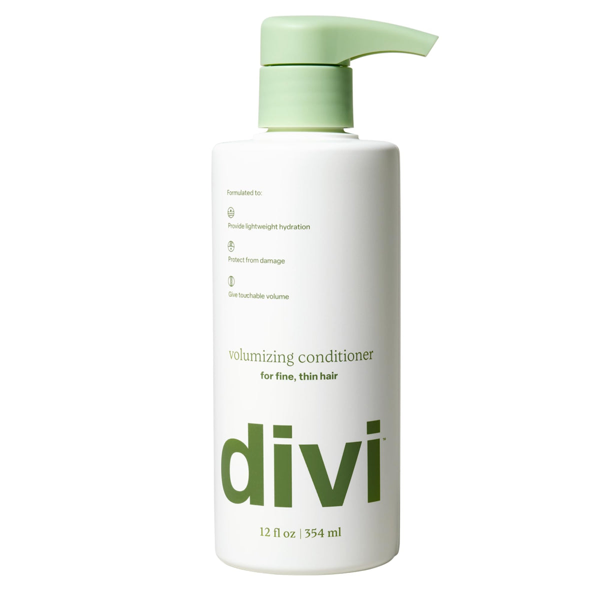 Divi bottle front view showing branding and volume benefits