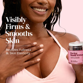 Divine Derriere cream being applied to chest area demonstrating lifting and smoothing routine