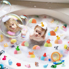 DIYDEC fizzing bath bomb dissolving in tub with colorful bubbles