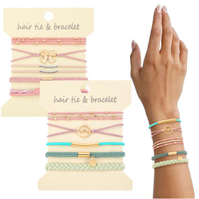 DIYDEC front view of pink and blue hair ties set showing colors and bows for easy styling