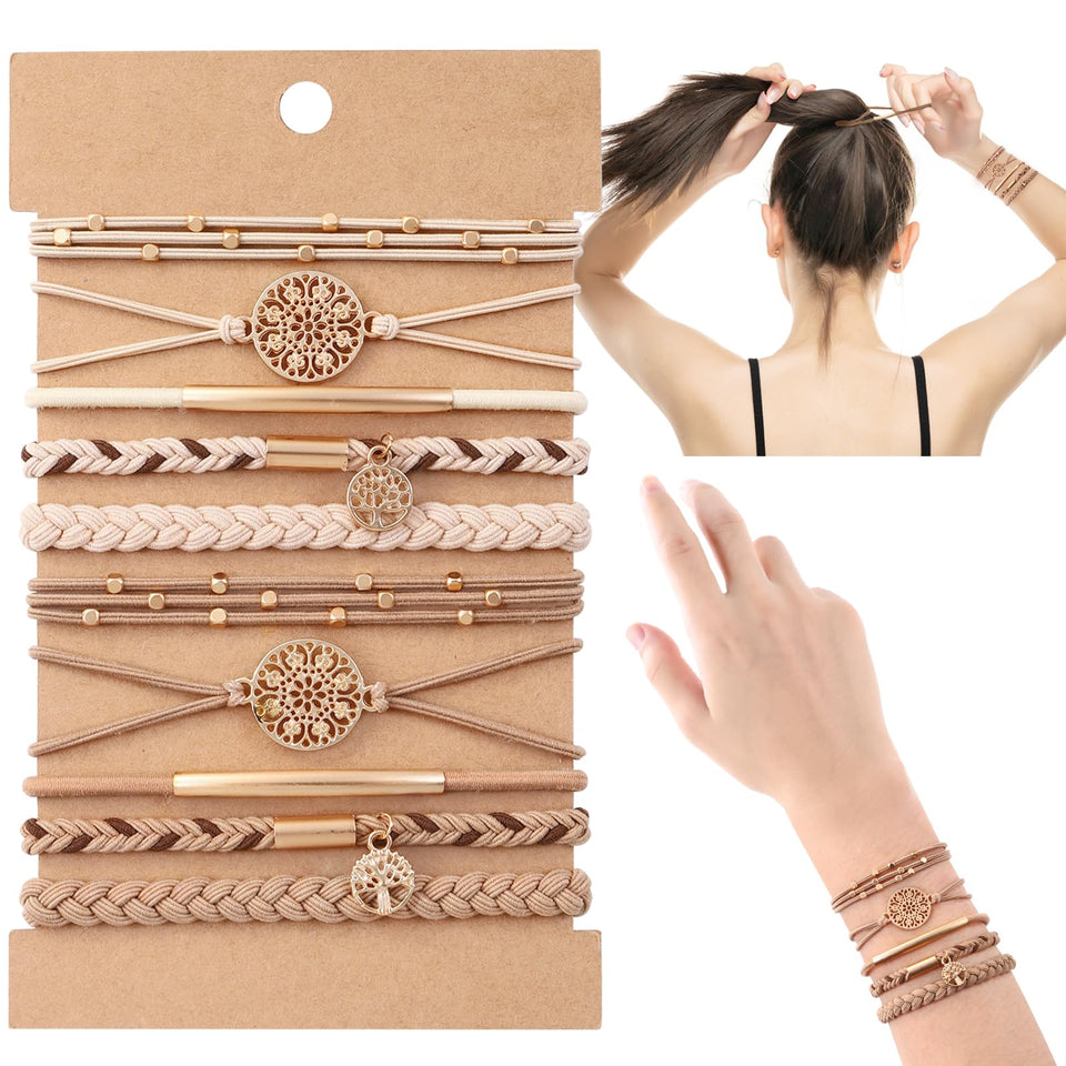 DIYDEC front view of 10 braided hair ties showing neutral tones and variety benefits