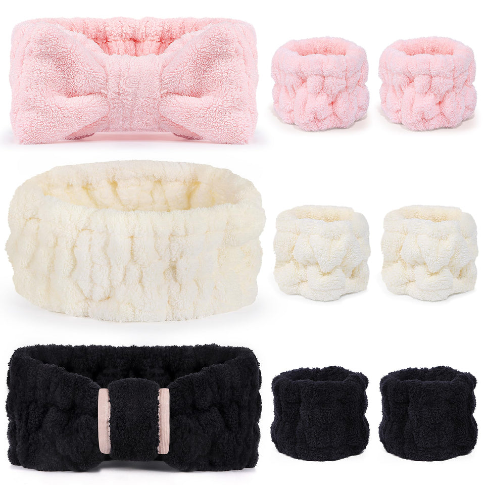 DiyJibb set front view showing three headbands and six wristbands, ready to organize skincare