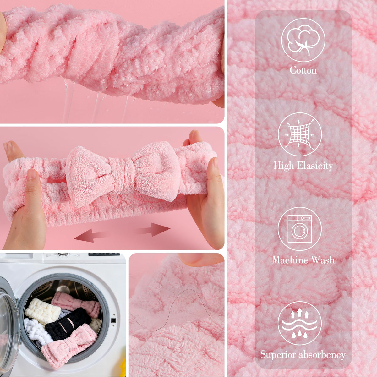 DiyJibb headband in bathroom use, keeps hair dry during face washing and masking