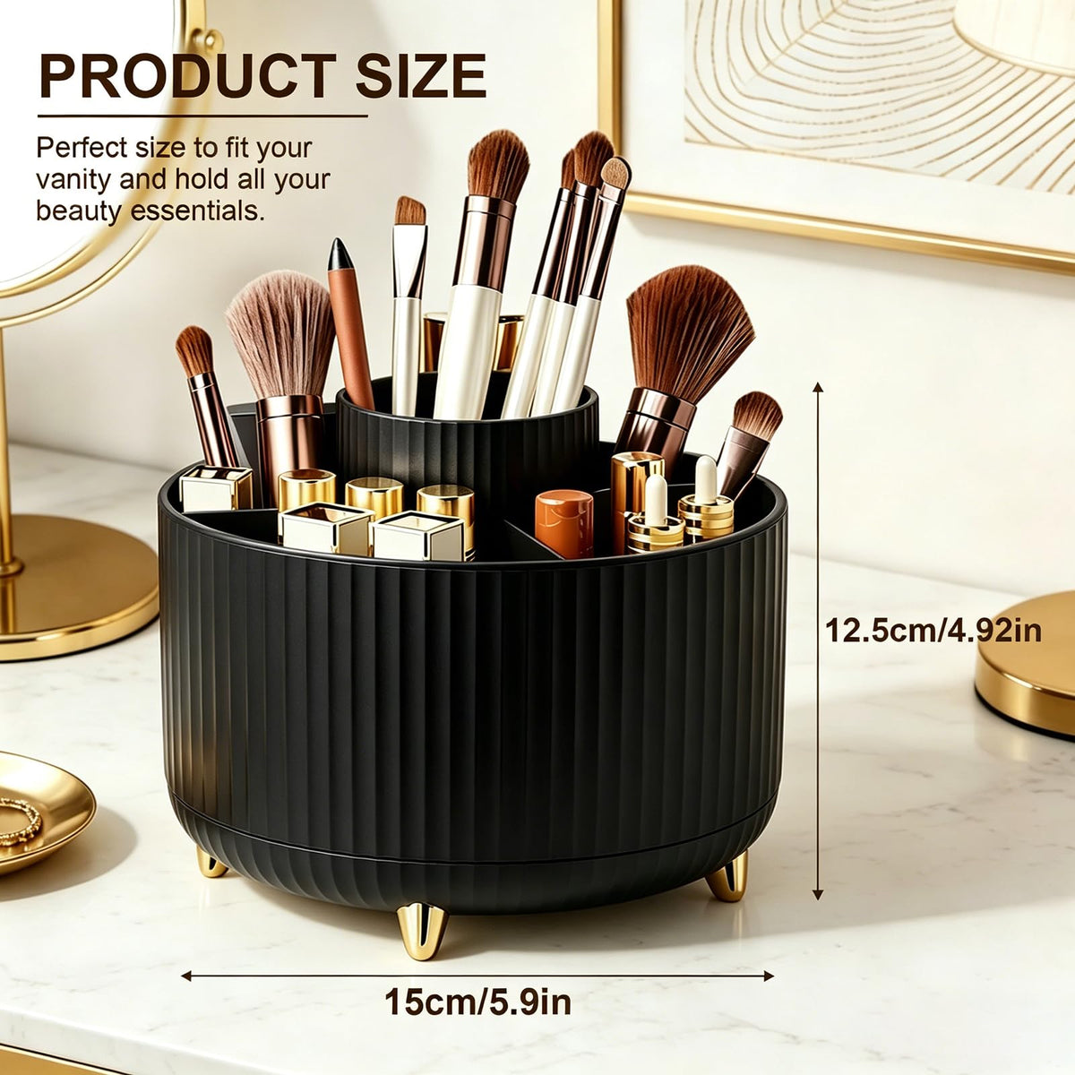 DJBVHSF top view of divided compartments for brushes and lipsticks