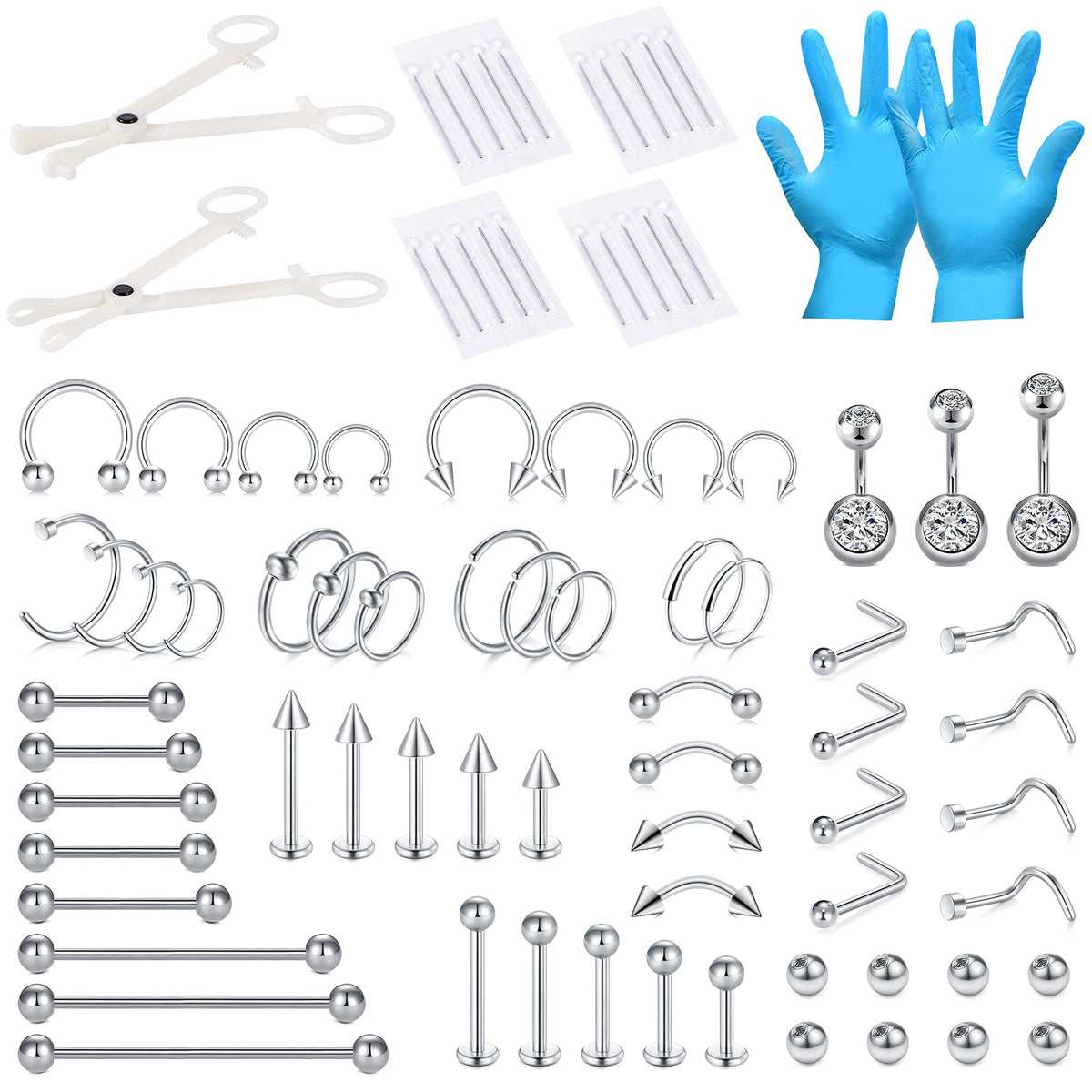 DJCIW front packaging showing full 75PCS kit and contents for versatile piercing