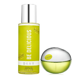 DKNY Be Delicious mist in air highlighting fine spray and light coverage