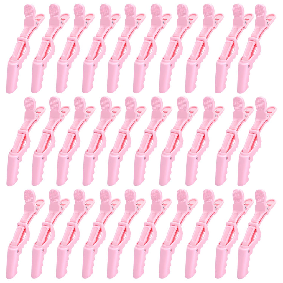 Dkpyt front view of 30 pink alligator clips showing kit convenience and organization
