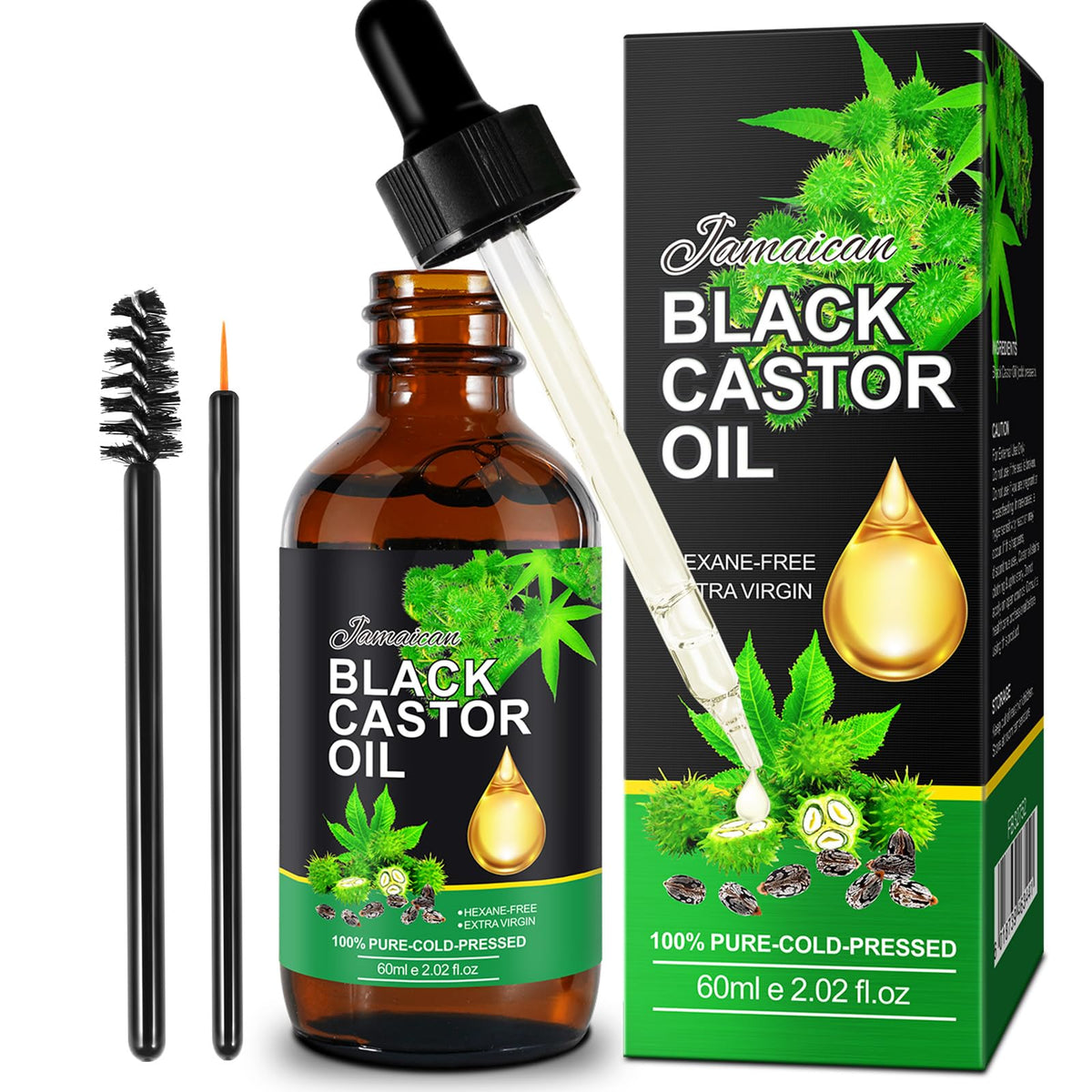 DLOMFVFQ bottle front 60ML showing label and pure castor oil benefits