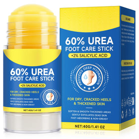 DLOMFVFQ heel stick front view showing compact travel-ready tube and label, quick targeted care