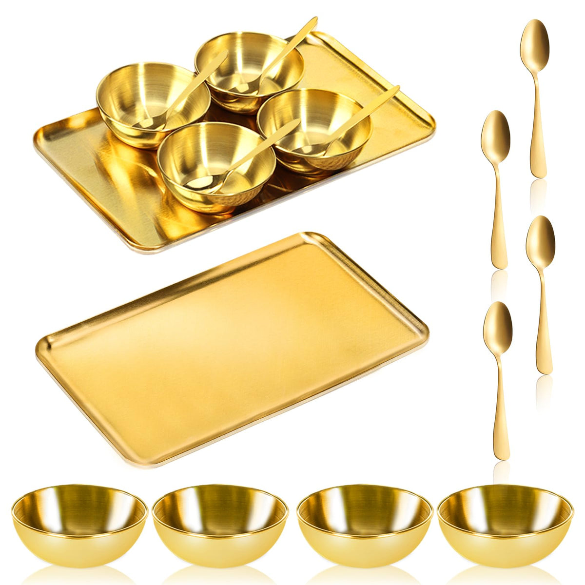 DLUGOPIS gold tray front view showing organized skincare tools and elegance