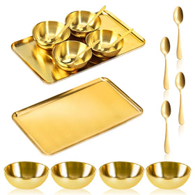 DLUGOPIS gold tray front view showing organized skincare tools and elegance