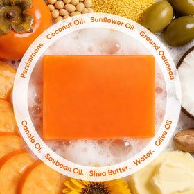 DLWUEN close-up of soap texture highlighting persimmon extract and gentle, hydrating surface