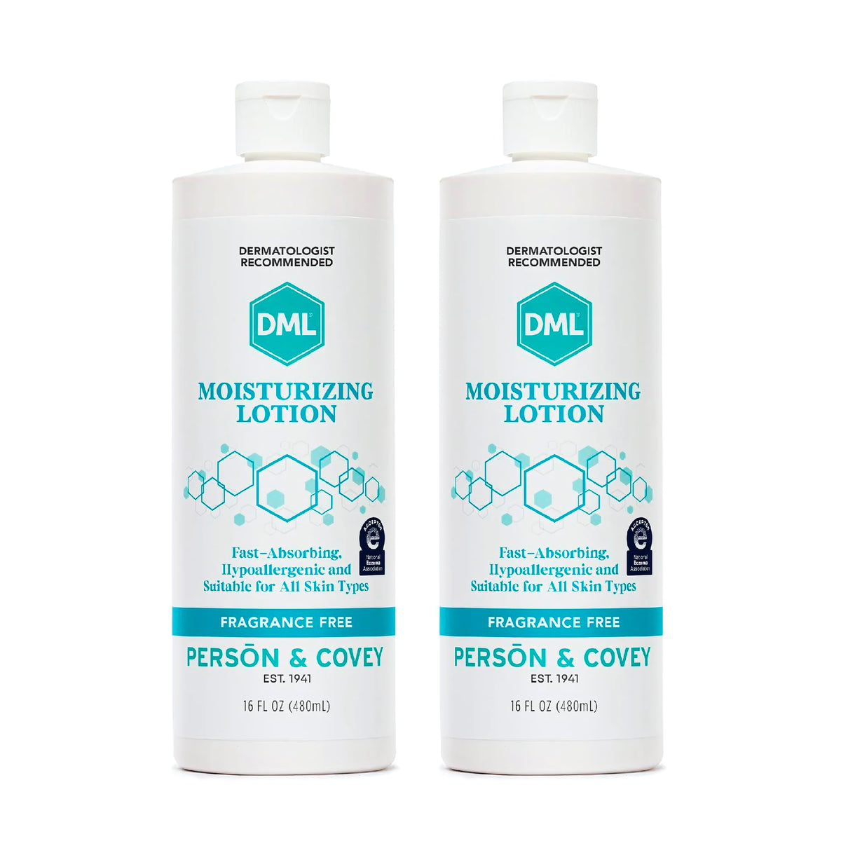 DML front packaging pump bottle showing brand and easy-dispense benefit