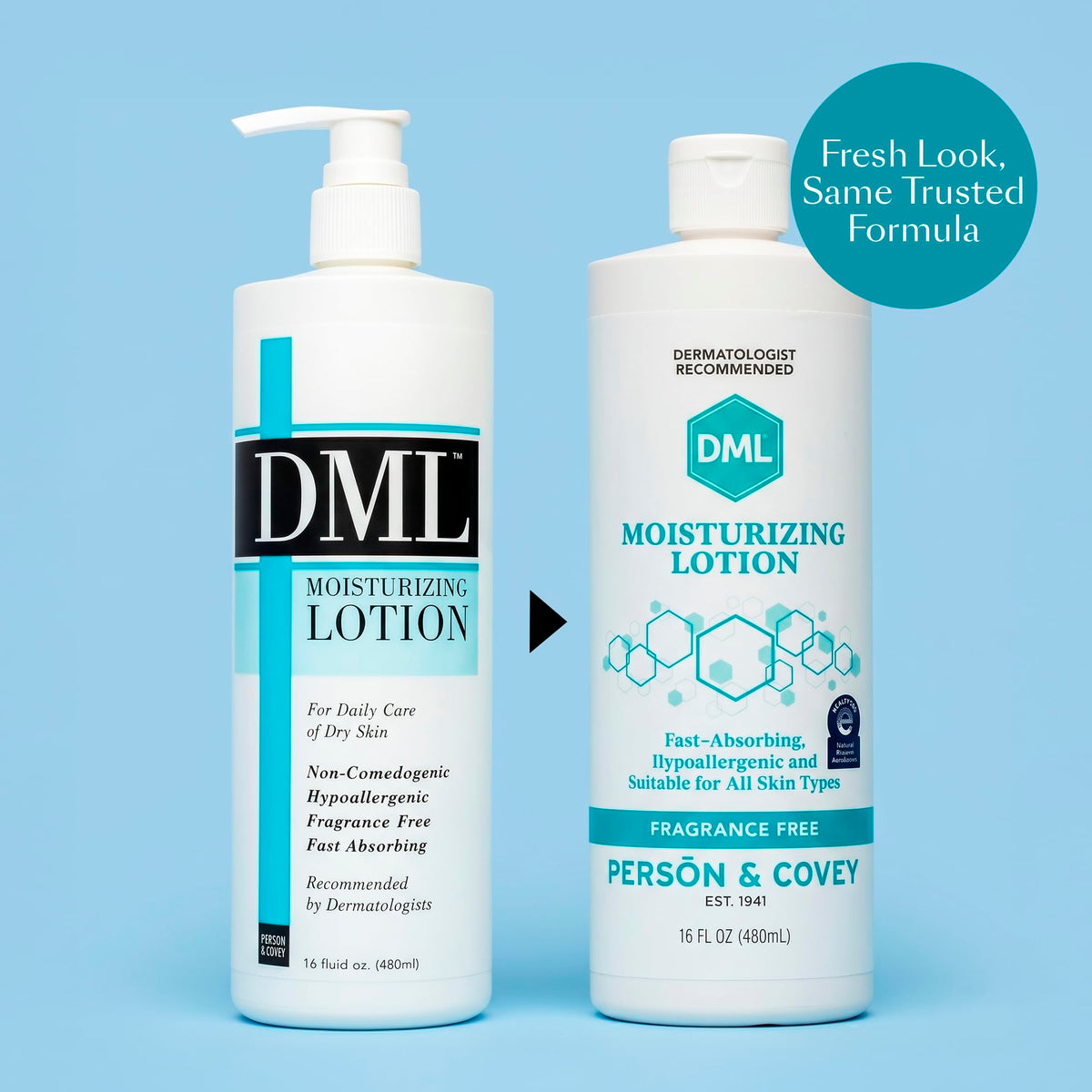 DML lotion texture close-up on fingertip illustrating fast-absorbing, non-greasy finish