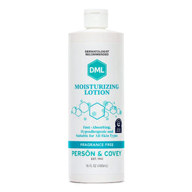 DML moisturizing lotion front packaging showing bottle and label for quick identification and trust