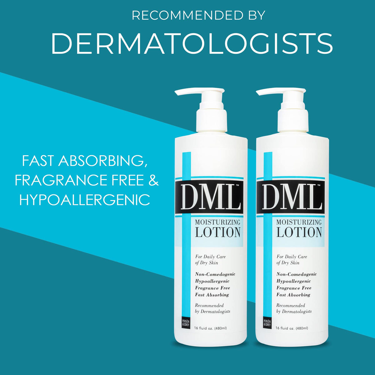 DML pumping lotion onto hands demonstrating quick absorption benefit