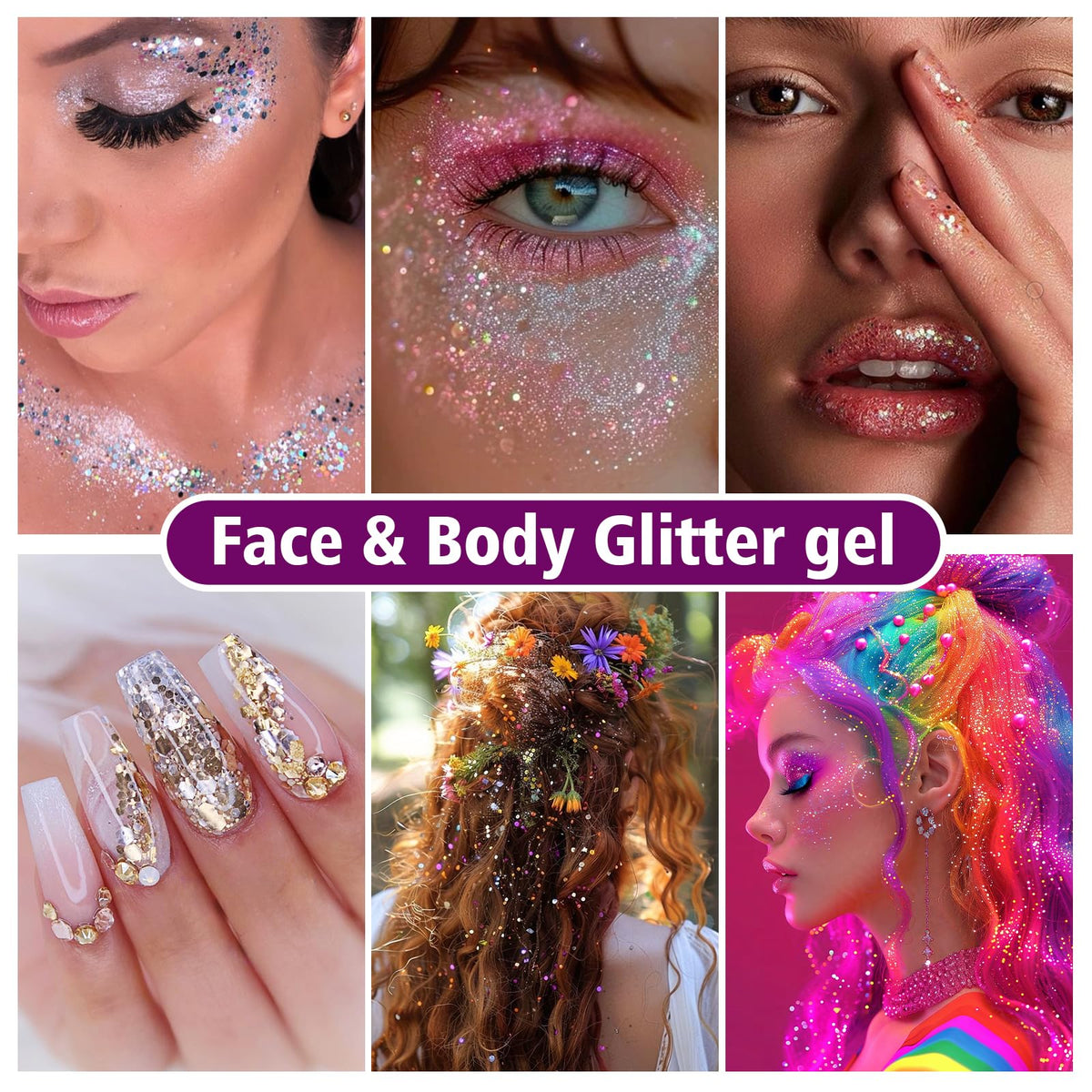 Dmsky eye application showing glitter on eyelid for dramatic concert-ready shine