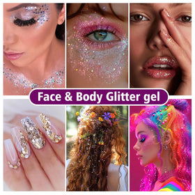 Dmsky eye application showing glitter on eyelid for dramatic concert-ready shine