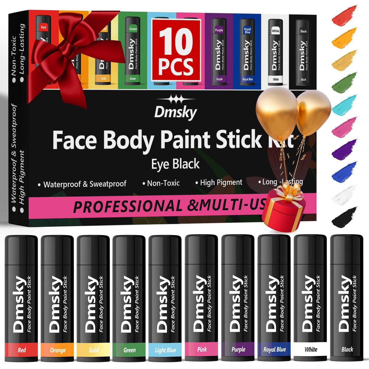Dmsky front packaging showing ten eye black sticks and benefits