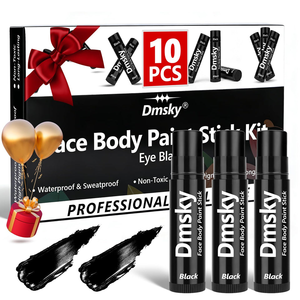 Dmsky front packaging showing ten black eye paint sticks for sports