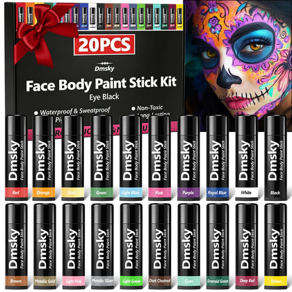 Dmsky front packaging showing 20 colorful sports paint sticks and benefits