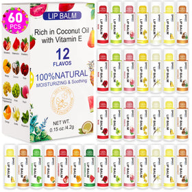 DMSKY front packaging showing 60 lip balm tubes and flavor variety, practical bulk gifting benefit