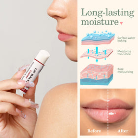Dmsky balm in use on lips demonstrating instant softening benefit