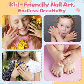 Dmsky party setup lifestyle with kids using kit for group nail art fun