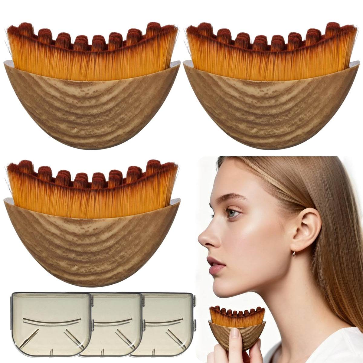 DMwespe front packaging showing three contour face brushes and benefits