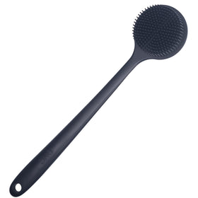 DNC front view of black silicone back scrubber showing full design and easy reach