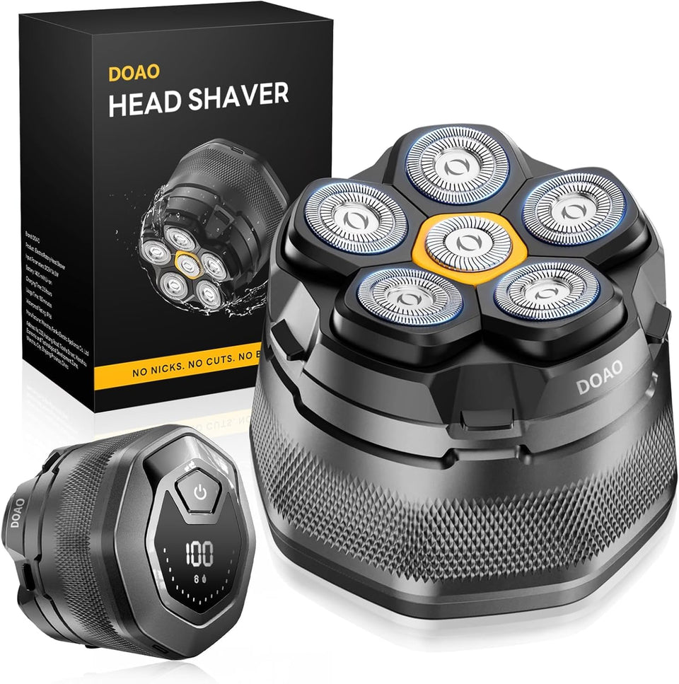 DOAO front view showing shaver and packaging, clear product presentation and features