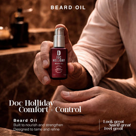 DOC HOLLIDAY 30ml bottle held to show size and easy daily dosing