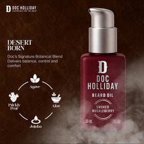 DOC HOLLIDAY label close-up showing ingredients and paraben-free claim benefit