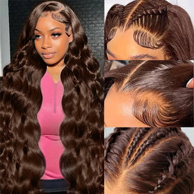 Dochuman close-up of body wave texture showcasing soft shine and styling versatility