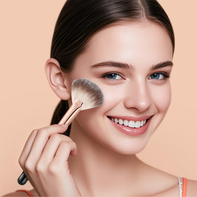 docolor brush on vanity with makeup items showing versatile everyday use and space-saving benefit