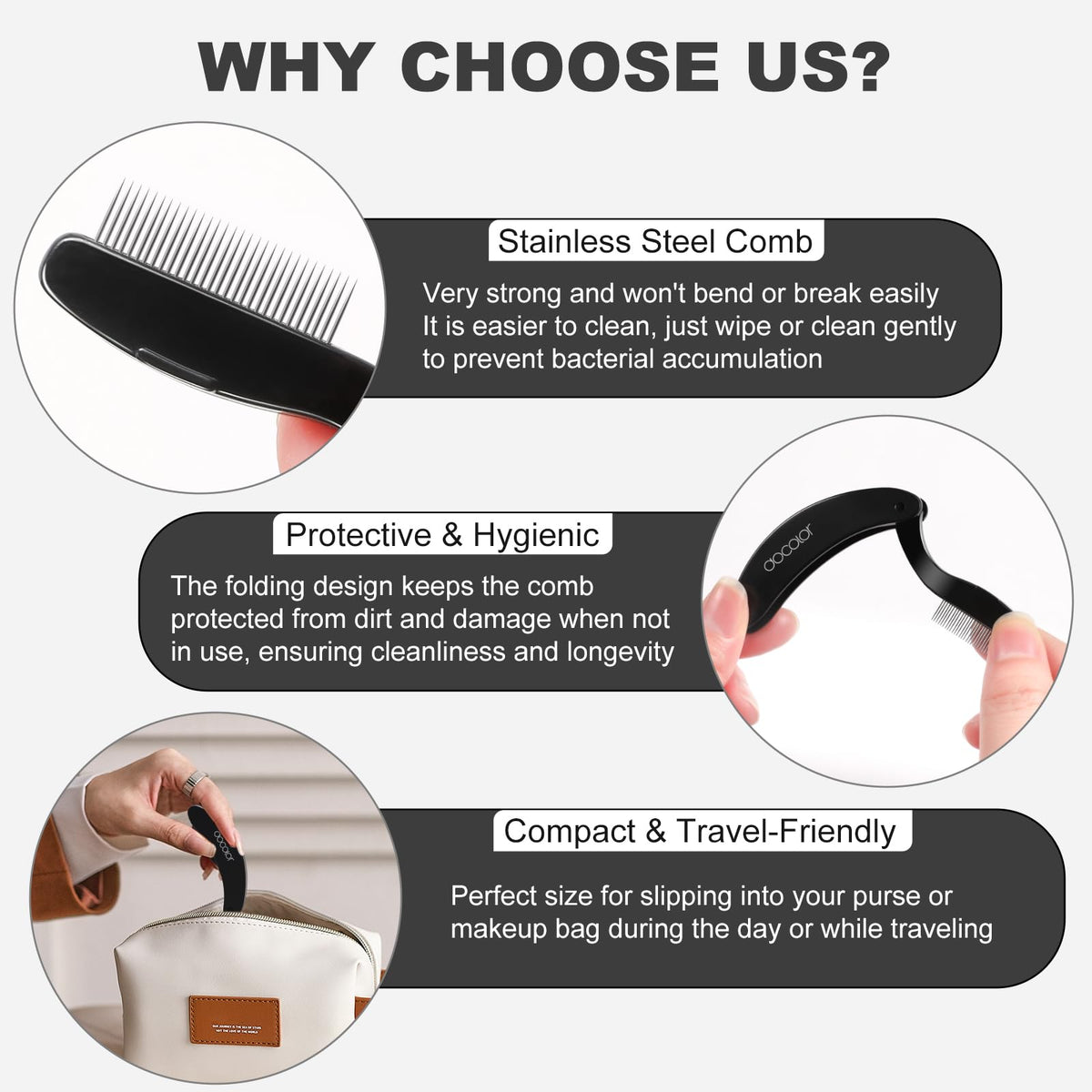 docolor curved comb profile matching eyelid shape for safe use