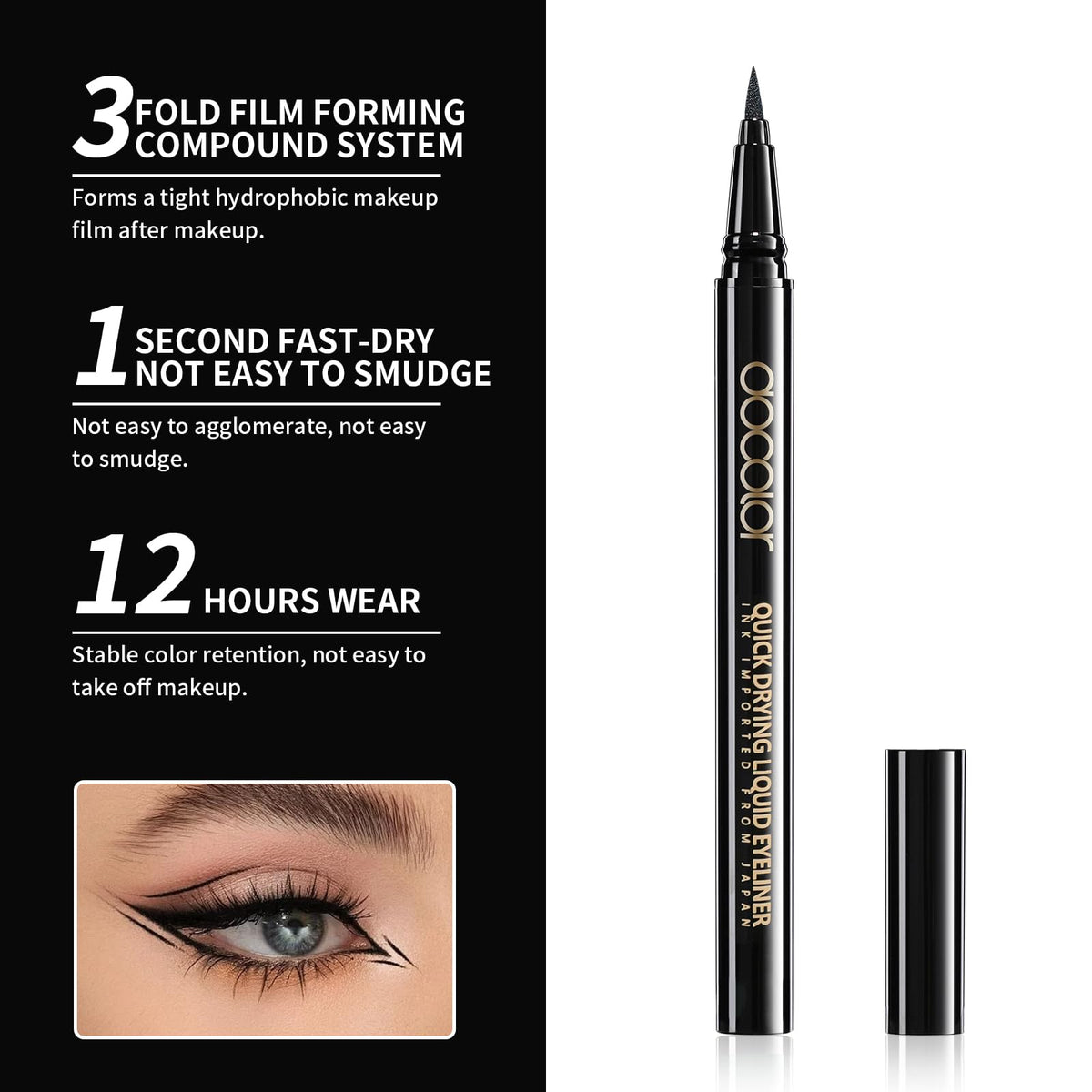 docolor black ink swatch on skin showing intense pigment and smooth flow