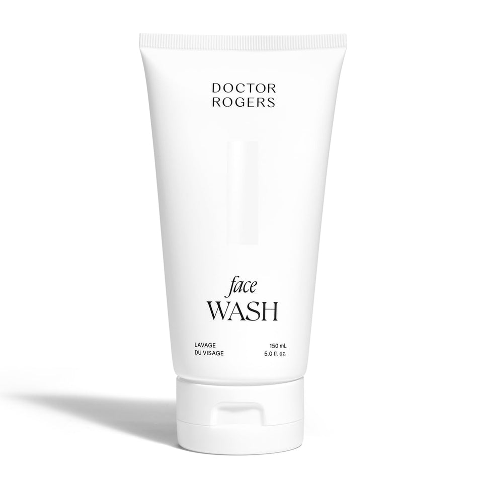 Doctor Rogers face wash front packaging showing clean clinical design and size benefit