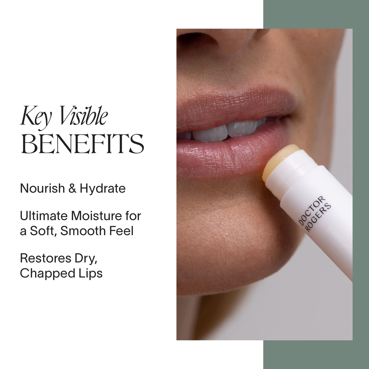 Doctor Rogers lip balm open tube close-up texture for smooth, lasting glide