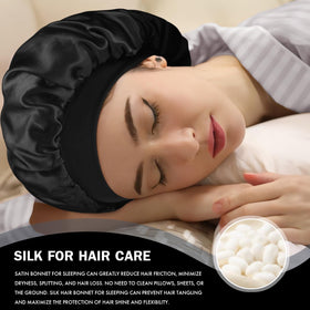 Doitory bonnet on sleeping model demonstrating hair preservation and reduced tangles